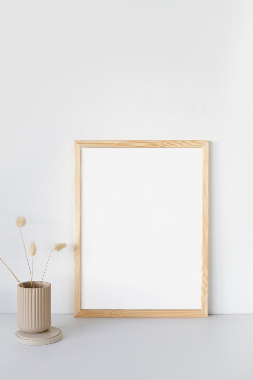 Brown Wooden Frame on White Wall